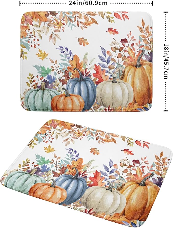 Fall Watercolor Pumpkin Dish Drying Mat 18 x 24 Inch With Absorbent Reversible Microfiber Maple Leaf Autumn Thanksgiving Harvest Drying Mats Dish Drainer Mat Fast Dry For Kitchen Dining Room Decor