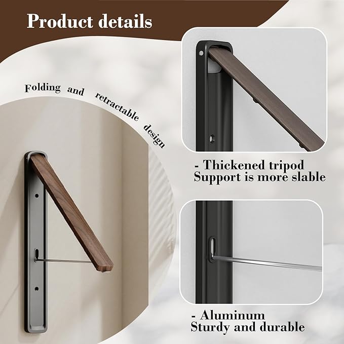 Retractable Wall Mounted Drying Rack - Foldable Clothes Hanger in Walnut or Oak Color for Laundry Room, Closet & Balcony (Oak, 2 Racks + Rod)