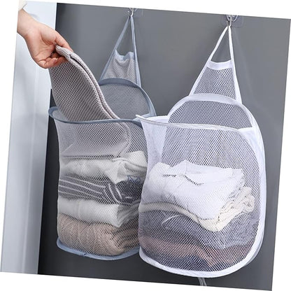 Happyyami Space-saving Wall Storage Laundry Basket Mesh Folding Clothes Organizer