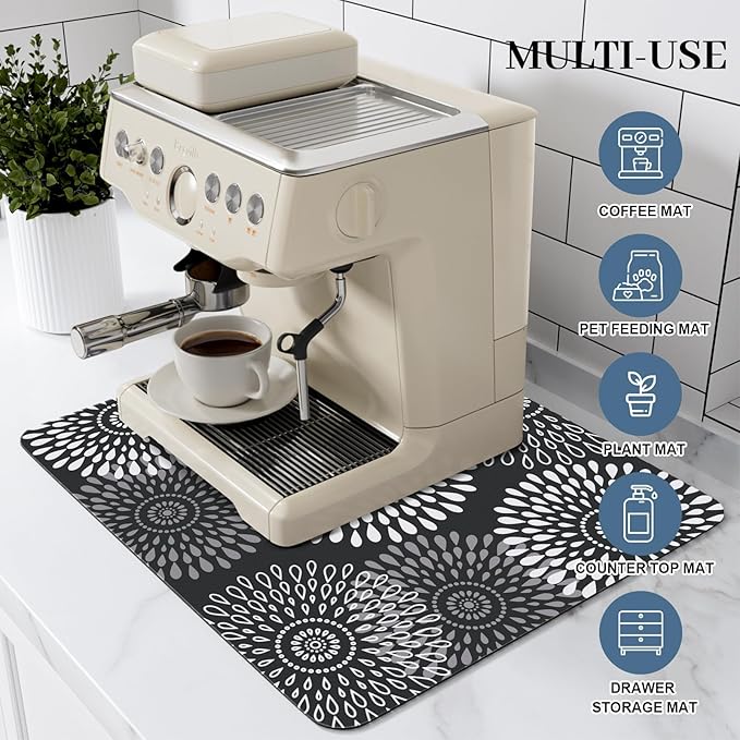 LuxStep Dish Drying Mat Super Absorbent Kitchen Counter Mat Rubber Backing Draining Mat Easy to Clean Kitchen Accessories Dish Rack Pad for Dishes, Utensils, Countertops, Sinks 15" x 18" Black