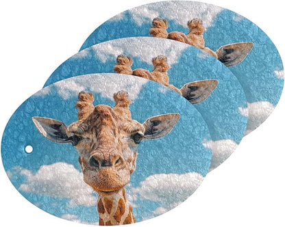 Giraffe Kitchen Scrub Sponges, Pop-up Kitchen Cleaning Sponges Reusable Dish Washing Sponges for Bathroom Household Cleaning 3 Pack - Non Scratch Scrubber