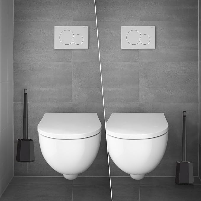 Silicone Toilet Brush and Holder Bendable Efficient Cleaning Wall Mounted Toilet Bowl Brush with Long Handle Brush Head and Silicone Bristles No Rusty Handles Problem