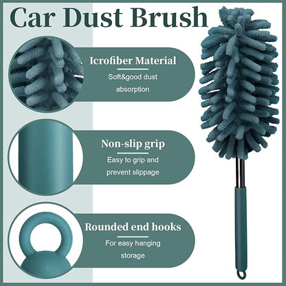 2 PCS Car Interior Duster with Extension Pole, Microfiber Car Dusters with Bendable Head, Cars Duster Exterior&Interior Scratch Free, for Cleaning of Vehicle Details, Offices, Window(Nude Blue)