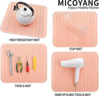 MicoYang Silicone Dish Drying Mat for Multiple Usage,Easy clean,Eco-friendly,Heat-resistant Silicone Mat for Kitchen Counter or Sink,Refrigerator or Drawer Liner Pink XL 18 inches x 16 inches