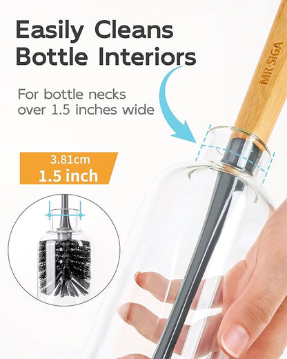 MR.SIGA Water Bottle Brush, Long Handle Bottle Brush for Water Glasses, Baby Bottles, Sports Bottles Cleaning, Gray, 2 Pack