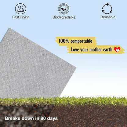 Swedish Dishcloths for Kitchen | 10 Pack Absorbent Cellulose Sponge Cloths Washable | Non-Scratch Reusable Paper Towels Quick Drying Cleaning Rag - Grey