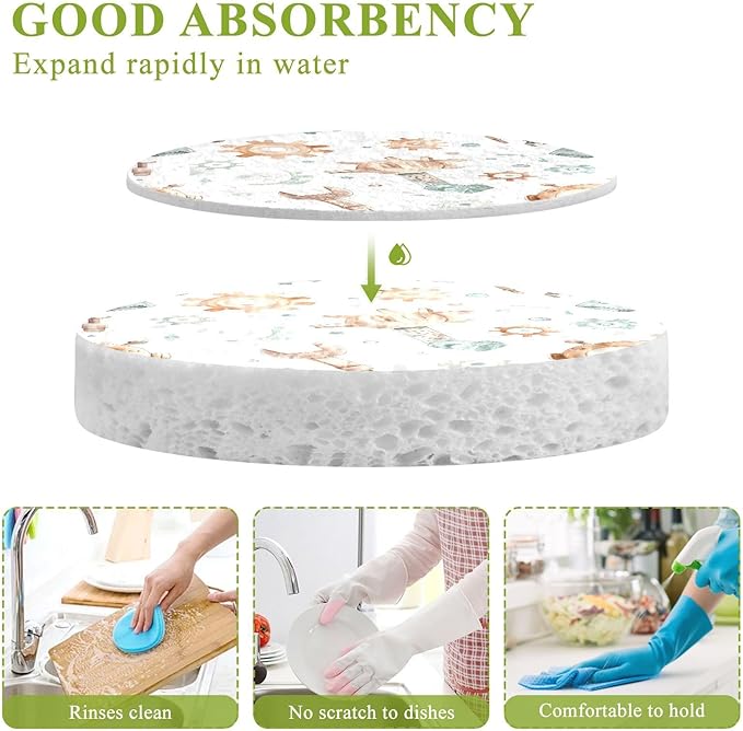 Watercolor Robot Kitchen Scrub Sponges, Pop-up Kitchen Cleaning Sponges Reusable Dish Washing Sponges for Bathroom Household Cleaning 3 Pack - Non Scratch Scrubber