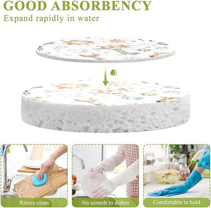 Watercolor Robot Kitchen Scrub Sponges, Pop-up Kitchen Cleaning Sponges Reusable Dish Washing Sponges for Bathroom Household Cleaning 3 Pack - Non Scratch Scrubber