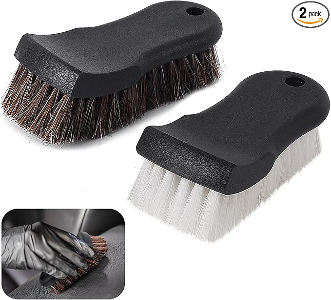 Upholstery Brush, Upholstery Brush Set, Leather Cleaning Brush, Carpet Brush Car Cleaning Brush, Long Bristle Horse Hair Car Cleaning Brush for Car Interior Leather Seat and Home Furniture