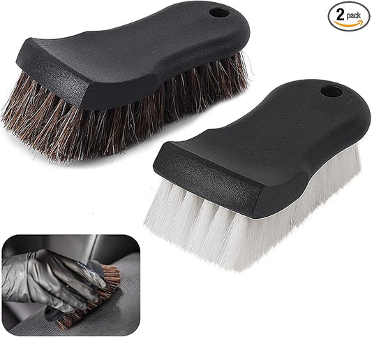 Upholstery Brush, Upholstery Brush Set, Leather Cleaning Brush, Carpet Brush Car Cleaning Brush, Long Bristle Horse Hair Car Cleaning Brush for Car Interior Leather Seat and Home Furniture