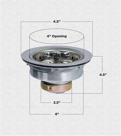 Highcraft 9763 Kitchen Sink (3-1/2 Inch) Stainless Steel Drain Assembly With Strainer Basket Spin and Seal With Threaded Stopper