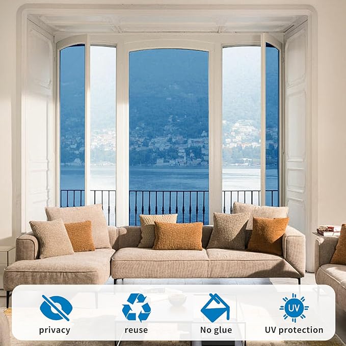 Window Privacy Film One Way Daytime Mirror Tint Treatments UV Heat Control Vinyl Stickers Sun Block Glass Paper Door Covering Reflective (Blue Silver, 35.4 Inch x 32.8 Feet)