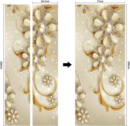 A.Monamour 3D Door Stickers for Interior Doors Luxury Flowers Golden Ornaments Vinyl Waterproof Self Adhesive Door Mural Decals for Bedroom Office Bathroom 77x200cm