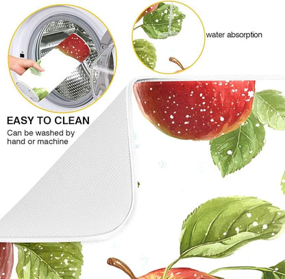 Snowflake with Apple Pattern Dish Drying Mat for Kitchen Counter Super Absorbent Drying Mat 16x18 inch Large Dish Drying Matts for Countertop Protector Dishes Pad