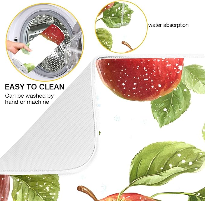 Snowflake with Apple Pattern Dish Drying Mat for Kitchen Counter Super Absorbent Drying Mat 18x24 inch Large Dish Drying Matts for Countertop Protector Dishes Pad