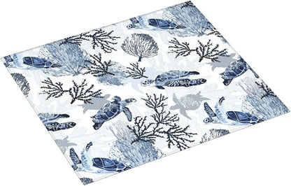 Nautical Blue White Sea Turtle & Coral Dish Drying Mats for Kitchen Counter 16 x 18 Inch, Decorative Navy Blue Dishes Pad Dish Drainer Rack Mats, Foldable Microfiber Washable Absorbent, Kitchen Decor