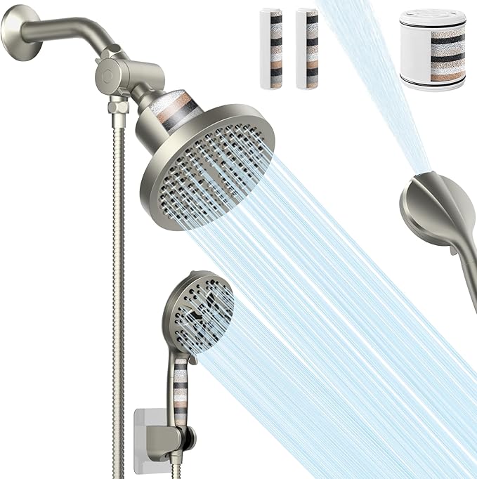 Shower Heads With Handheld Spray Combo,6" High Pressure Rain Shower Head with Filters,5" Handheld Filtered Shower Head,Dual Shower Head Set With 69" Stainless Steel Shower Hose