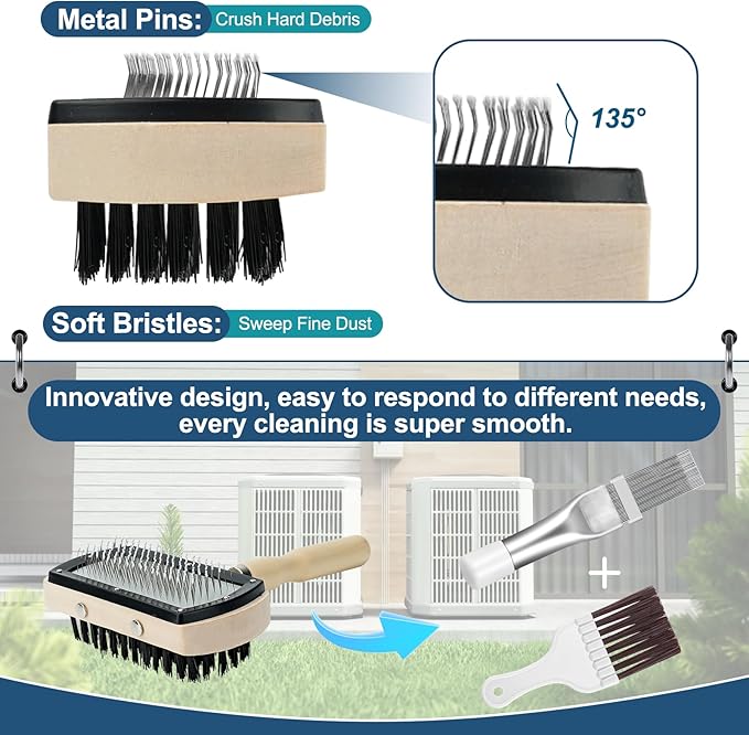 Sikawai Air Conditioner Coil Cleaning Brush - Double Sided HVAC Brush AC Coil Cleaner Brush for Evaporator & Condenser Fins, Heavy Duty Flexible Design for AC Units, Refrigerators & Heat Pumps