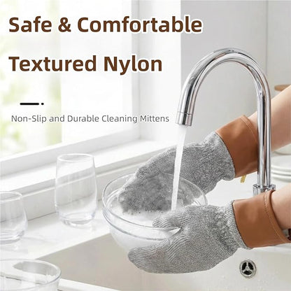 Dishwashing Gloves Non-Scratch Nylon Cleaning Mittens Stainless Steel Wire Balls Hanging Strap for Kitchen Housework