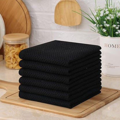 Kitinjoy 100% Cotton Kitchen Dish Cloths (12 X 12 Inches, Black), 8 Pack Waffle Weave Ultra Soft Absorbent Dish Towels for Drying Dishes Quick Drying Kitchen Towels Dish Rags
