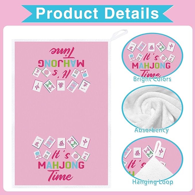 Mahjong Kitchen Towels Set of 4, Cocktail Dish Towels Gifts for Cooking Cleaning, Funny Decorative Hand Tea Towels for Mahjong Lover Gifts Bathroom Decor