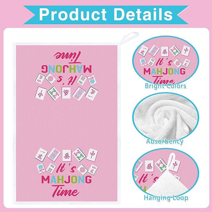 Mahjong Kitchen Towels Set of 4, Cocktail Dish Towels Gifts for Cooking Cleaning, Funny Decorative Hand Tea Towels for Mahjong Lover Gifts Bathroom Decor