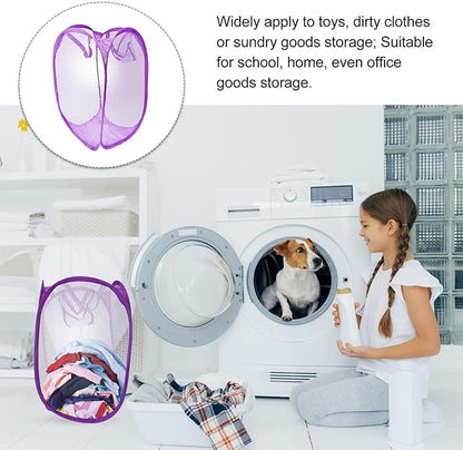 Foldable Pop-up Mesh Laundry Hamper with Handles Purple Breathable Clothes Basket for College Dorm Small Apartment Camping Storage Organizer