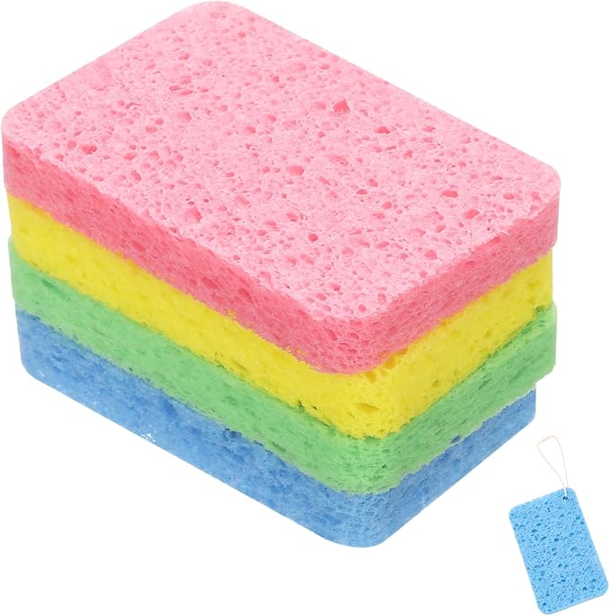 HARFINGTON 4pcs Kitchen Sponges Compressed Non-Scratch Scrub Sponge Dual Sided Cleaning Sponges with Hanging Ring for Household Use for Kitchen Household Bathroom