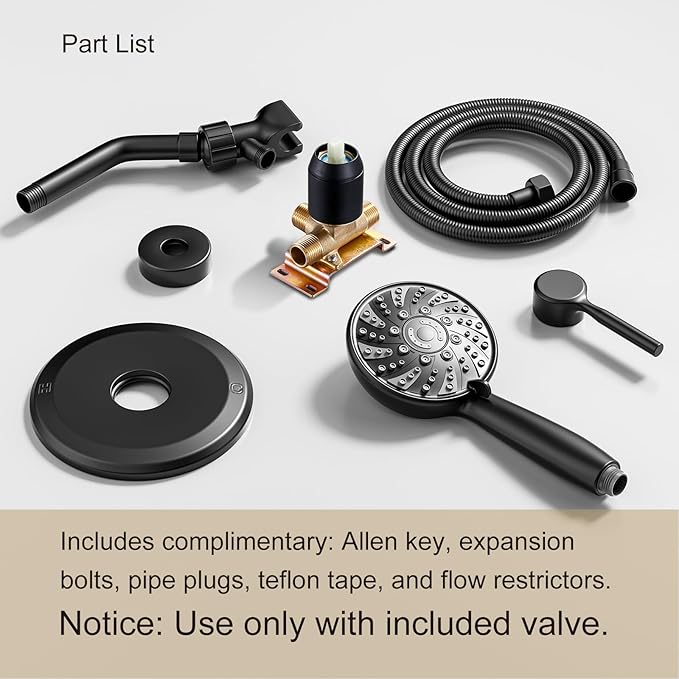 Single-Handle Shower Faucet Set Matte Black Shower Trim Kit with Valve 6 Spray Handheld Shower Head Shower Valve and Trim Kit Bathroom Shower System Fixtures KIYPUT