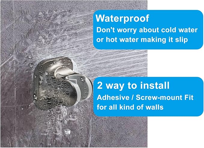 Zorfeter Adjustable Brushed Nickel Handheld Shower Head Holder, Strong Adhesive Showerhead Bracket, Bathroom Wall Mount Shower Fix Firmly and Use Conveniently