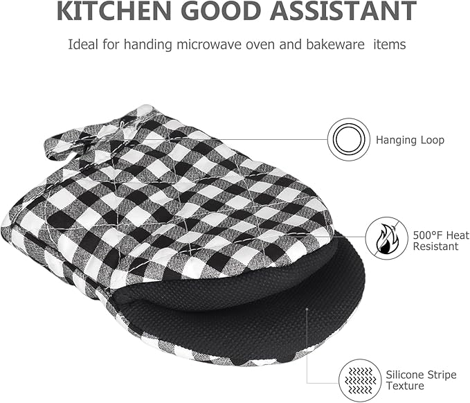 Oven Mitts and Pot Holders Set, Pack of 4, Heat Resistant Silicone Kitchen Mini Oven Mittens for 500 Degrees, Mini Oven Gloves and Hot Pads for Baking Grilling Barbecue Microwave Machine Washable