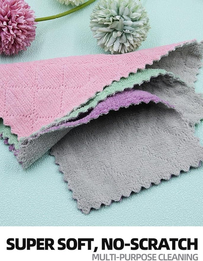 24PCS Kitchen Dishcloth, Microfiber Washcloth, Soft Cleaning Cloths, Coral Fleece/Lint Free/Absorbent/Quick Dry/Nonstick Oil Rags, Reusable Washable Tea Towel, 6''x10'' (Pink)