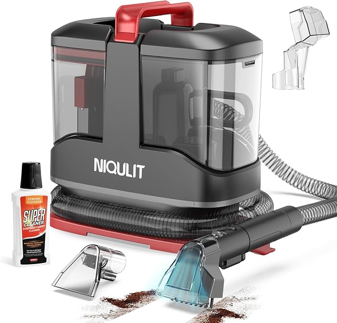 Portable Carpet & Upholstery Cleaner Machine - 15Kpa Deep Cleaning for Area Rugs, Pets, Couch & Car, Cleaning Machine with Dual Size BrushHead & Self-Cleaning System, Spot Cleaner for Stairs/Furniture