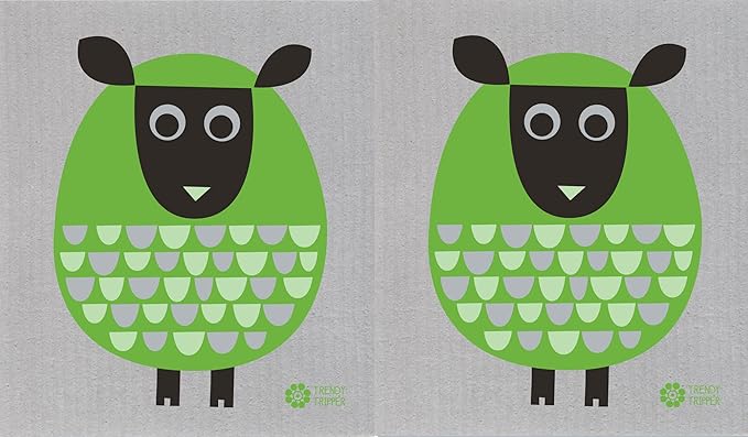 Trendy Tripper 2-Pk Earth-Friendly Reusable COMPOSTABLE ECO Sponge Cloth | AKA Swedish Dishcloth by Jenn Ski (2-Pk Bright Green on Grey)