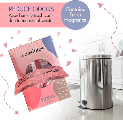 Scensibles Personal Care Disposal Bags (150 Count, Pack of 3) - for Tampons, Pads, Liners, Condoms & More - Discreet, Hygienic & Odor-Reducing Disposal Solution