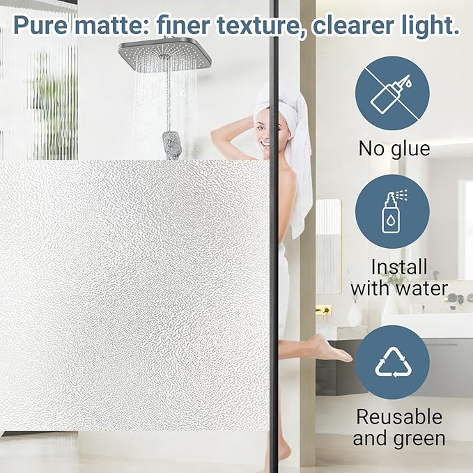 Pure Frosted Glass Window Privacy Film 24 Hour Two Way Privacy, Removable, Static Cling, Ideal for Privacy scenarios Such as Home Office Doors and Windows (29.5 x 157.5 Inch)