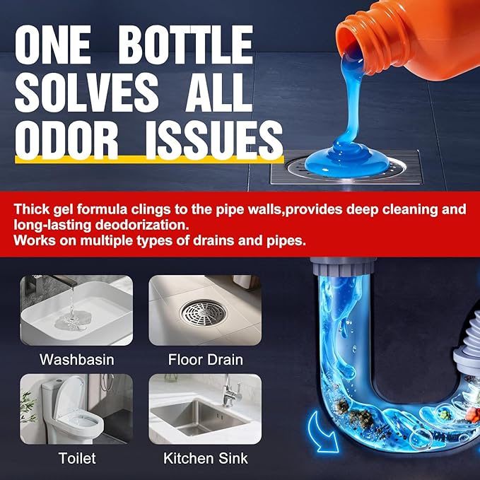 Bell Bird Drain Clog Remover & Pipe Cleaner - Thick Power Gel Dissolves Hair, Grease, and Soap Scum - Septic Safe Odor Eliminator for Kitchen Sinks, Tubs, Showers & Toilets (Pack of 1)