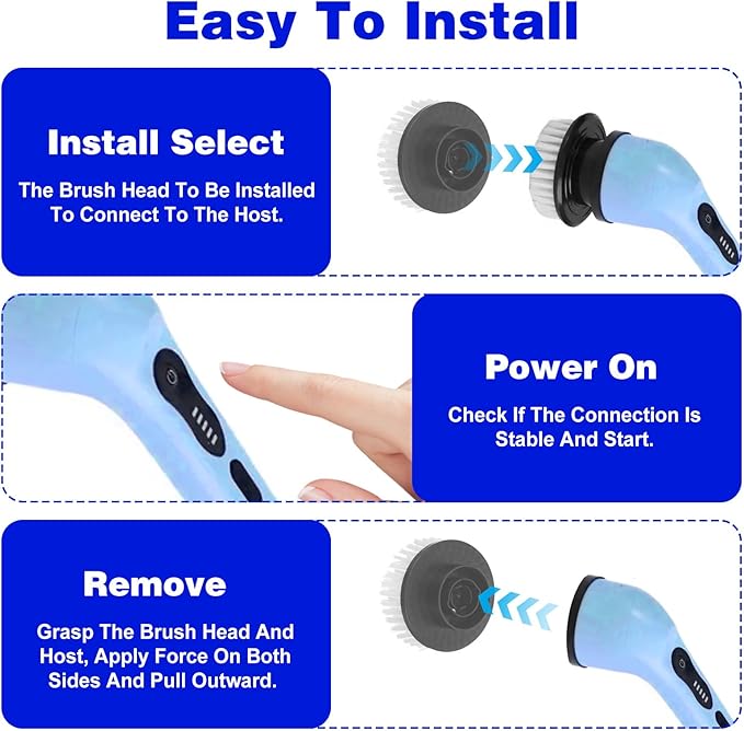 Electric Spin Scrubber Replacement Brush Heads, 8 Pack Cordless Spin Scrubber Brush Replaceable Heads with Base and Storage Bag, Rotatable Cleaning Brushes for Household Bathroom Floor Tile Car