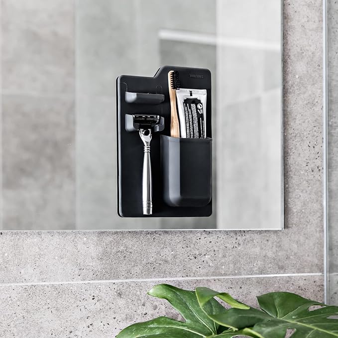 TOOLETRIES The Harvey Toothbrush & Razor Holder - Silicone Shower Organizer, Toiletries & Toothbrush Holder for Shower, Bathroom Accessory - Silicone-Grip Technology, Removable & Reusable - Charcoal