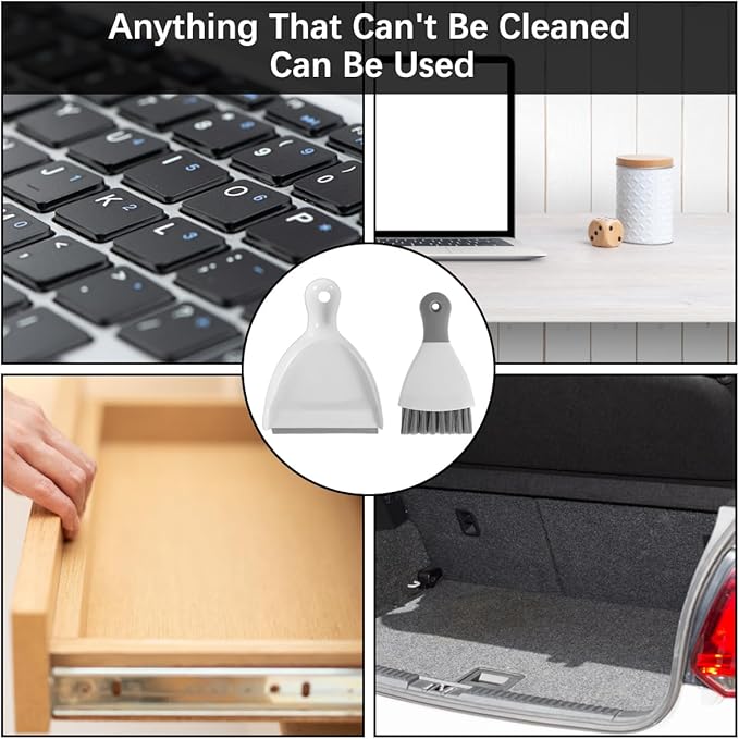 Mini Dustpan and Brush Set Portable Table Top Cleaning Brush and Dustpan Set Dining Table Crumb Sweeper with Soft Bristles Multipurpose Desktop Keyboard Cleaning Tools for Home Office (2, Gray)