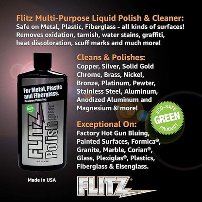 Flitz Multi Purpose Metal Polish Liquid - 7.6oz Bottle of USA-Made Tarnish Remover - For Aluminum, Chrome, Brass, Nickel, Silver - Non-Abrasive Metal Cleaner and Polish, Restorer (24 Pack)