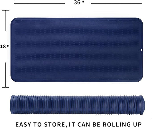 MicoYang Silicone Dish Drying Mat for Multiple Usage,Easy clean,Eco-friendly,Heat-resistant Silicone Mat for Kitchen Counter or Sink,Refrigerator or Drawer Liner Navy Blue 5XL 36inches x 18inches
