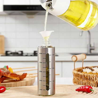 Oil Sprayer for Cooking Spritzer with Scale,Olive Oil Dispenser Bottle for Kitchen(3.3OZ),Hollowed-out Visible Margin Stainless Steel