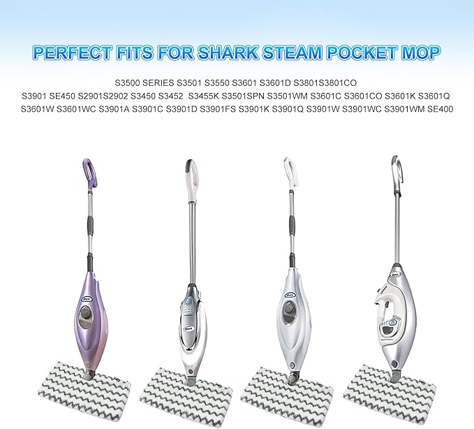 3 Pack Steam Mop Replacement Pads for Shark Steam Mops S3500 Series S3501 S3601 S3550 S3901 SE450 S3801CO S3601D S2901 S2902 Shark Steam Pocket Mop, Reusable Heavy Scrub Steam Mop Pads to Floor Clean