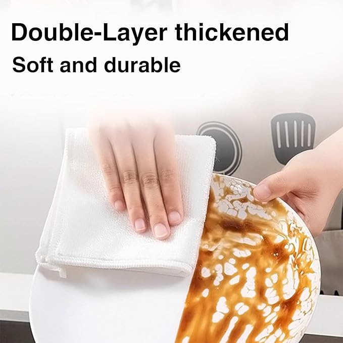 Bamboo Fiber Dish Cloths for Kitchen, Reusable Dish Towels,Double Layered, Super Absorbent, for Cleaning, Washing, and Drying Multipurpose Cleaning Rags for Home Pack of 10