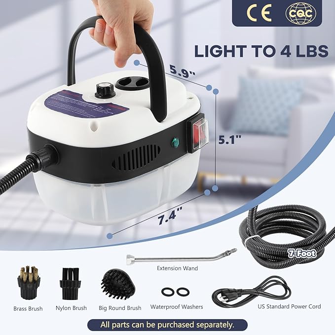 Moongiantgo High Pressure Steam Cleaner, 2500W Portable High Temp Bathroom Power Steamer Cleaning Machine For Home Use Grout Tile Kitchen Grease Car Detailing Engine (110V, White)