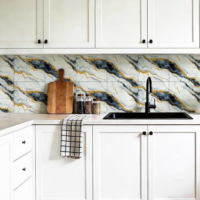 2.4mm Thick Marble Peel and Stick Wall Panels, Self-Adhesive Waterproof Wallpaper for Kitchen Backsplash, Bathroom Wall Decor, 30 Sheets