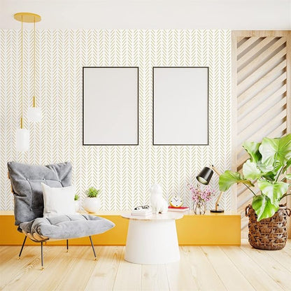 Orainege Yellow and White Peel and Stick Wallpaper Yellow Contact Paper 17.7 in x393.7 in Herringbone Geometric Wall Paper Peel and Stick Modern Lines Decorative Self Adhesive Wallpaper for Bedroom