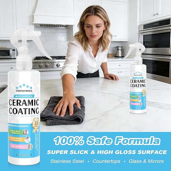 Ceramic Coating Spray – Shine, Seal & Protect Stainless Steel, Glass, Kitchen & Bath – Repels Fingerprints, Water Spots & Grime – Multi-Surface Sealant for Countertops, Sinks & More, 17.32oz