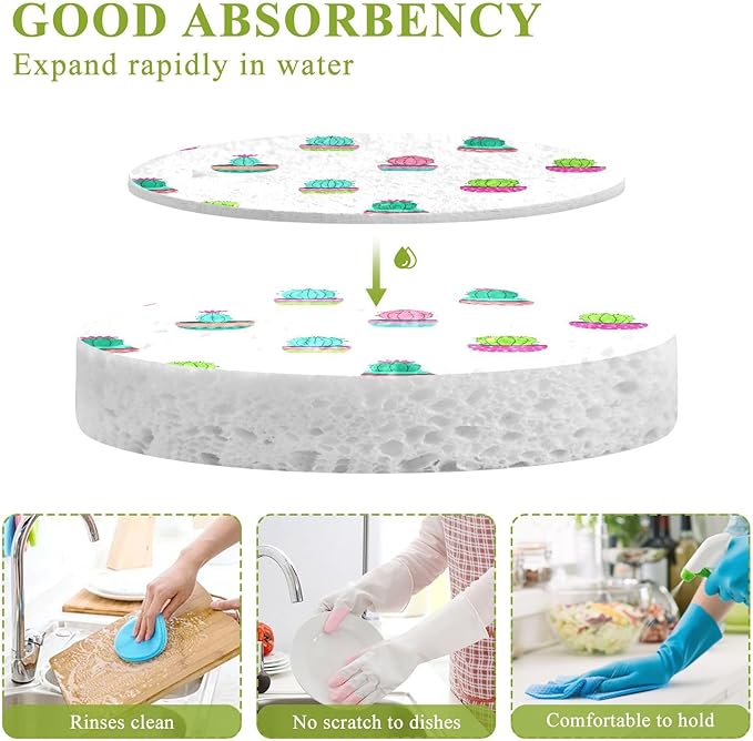 Cactus Kitchen Scrub Sponges, Pop-up Kitchen Cleaning Sponges Reusable Dish Washing Sponges for Bathroom Household Cleaning 3 Pack - Non Scratch Scrubber